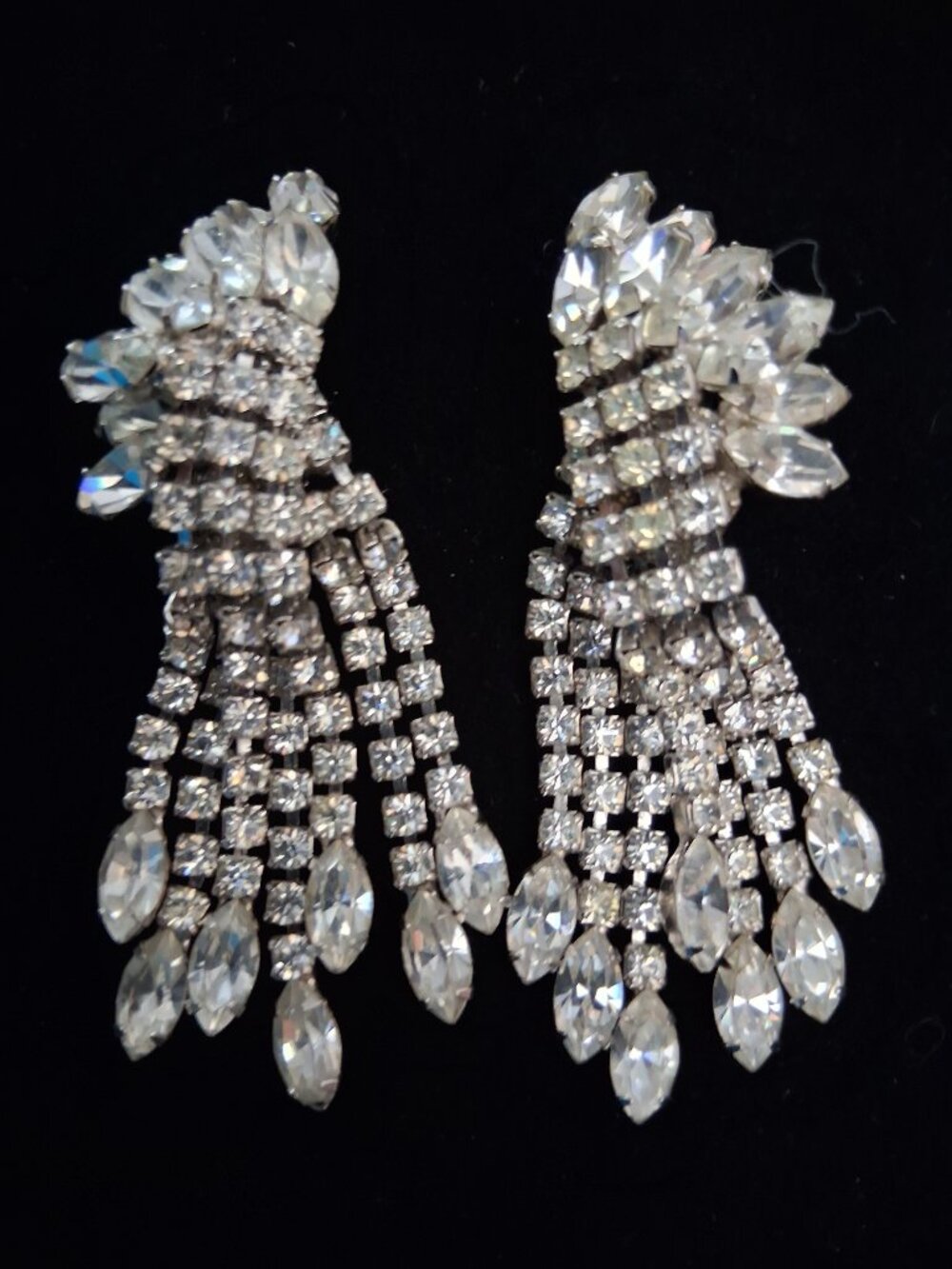 Weiss 7 Strand  Rhinestone Drop Earrings